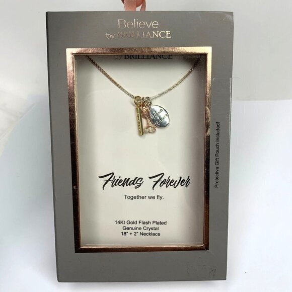 Believe by Brilliance Friends Forever 14Kt Gold Plated Crystal Charm Necklace - Picture 1 of 6